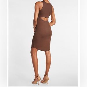 Express Knit Back Cutout Sleeveless Brown Mini Dress